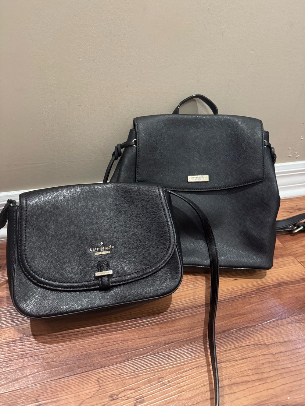 kate spade Black Leather Backpack and Crossbody Set